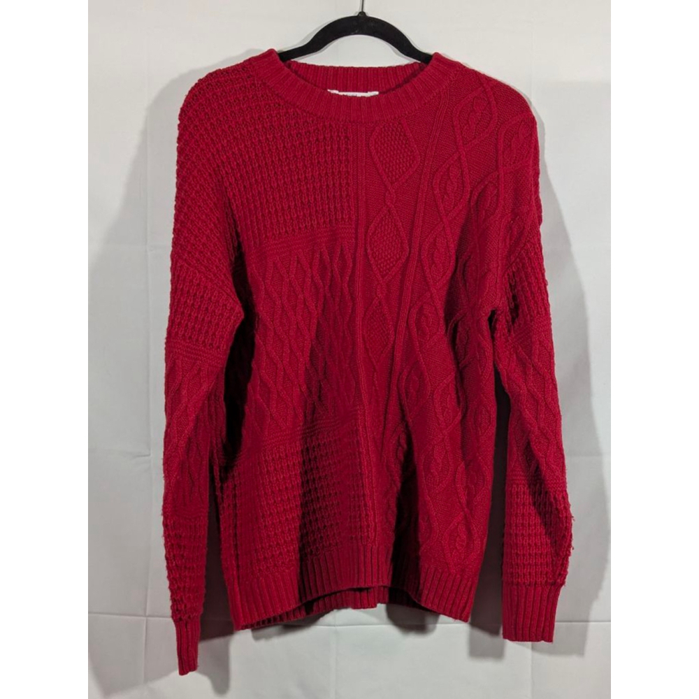 Time and Tru Red Cable Knit Crewneck Sweater Large 12-14